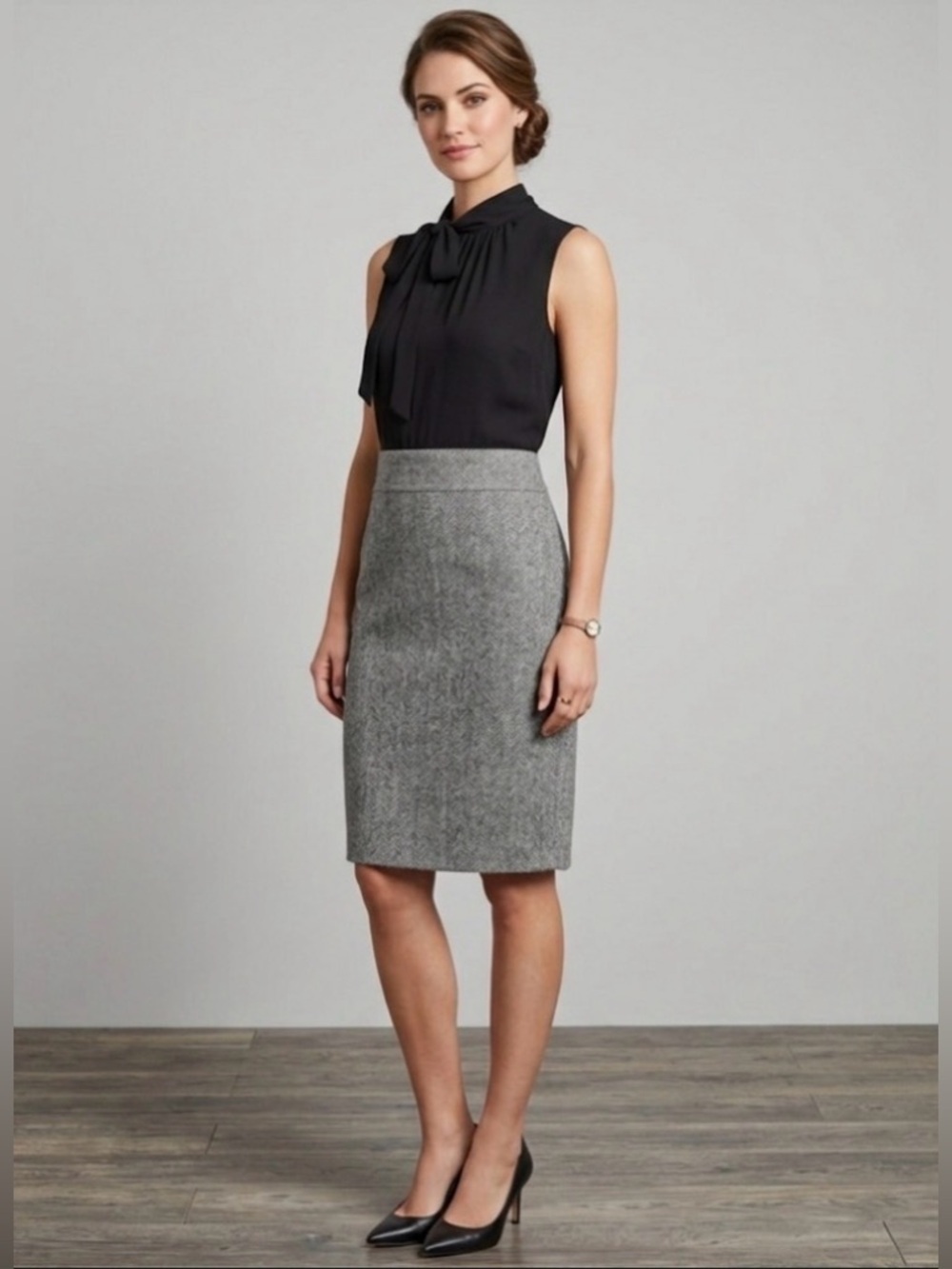 Liz Claiborne Black and Gray Tweed Pencil Skirt Styled  Dress